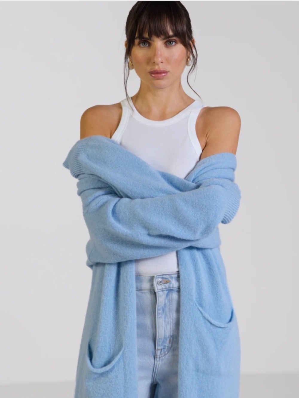 Jaki London Yasmin Alpaca Blend Long Cardigan Sweater Light Blue S/M